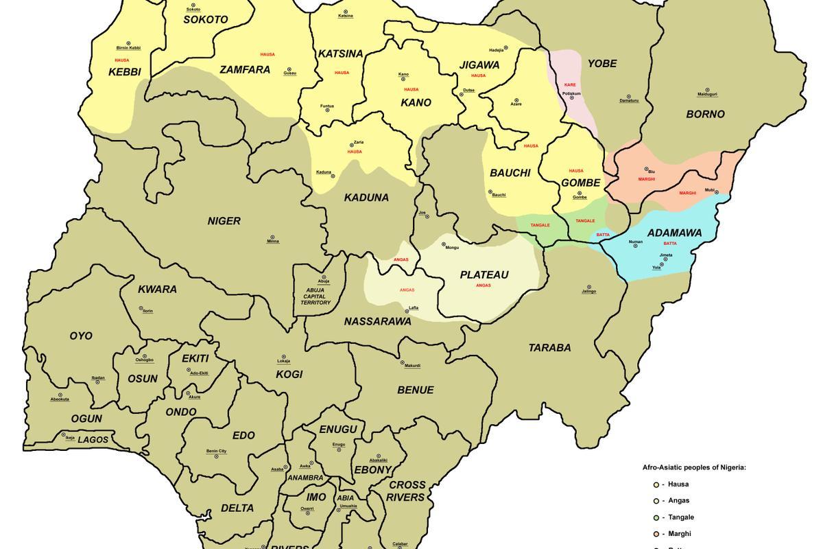harta e nigeria me 36 shtetet