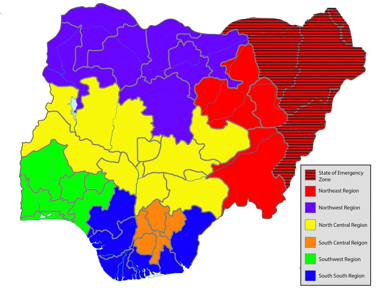 harta e nigerisë duke treguar të gjitha shtetet