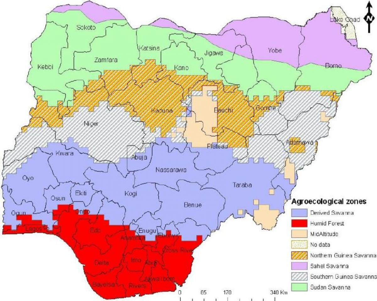 vizatoni hartën e nigeri treguar vegjetacionit zonat