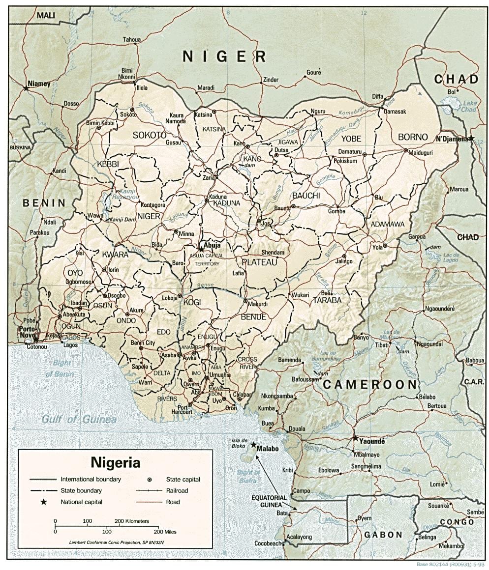 Harta e gjerësi e gjatësi gjeografike nigeri