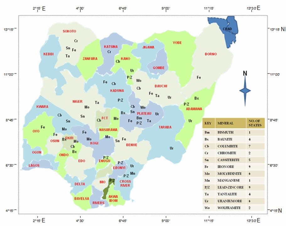 Harta e nigeri treguar burime minerale
