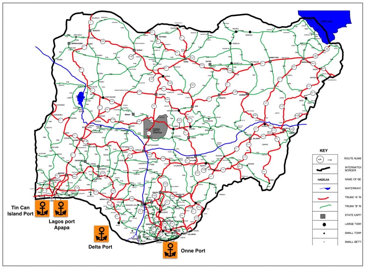 Harta e nigeri treguar rrjetit rrugor