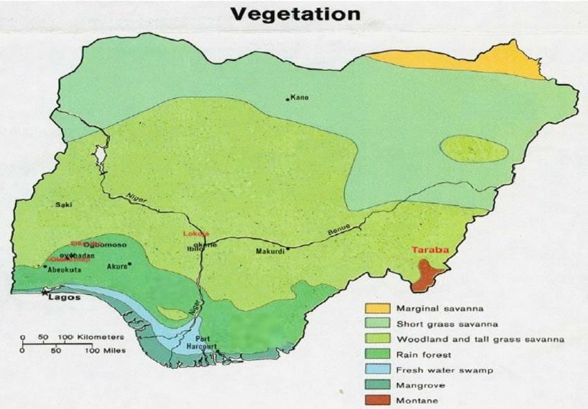 harta e nigeri treguar vegjetacionit