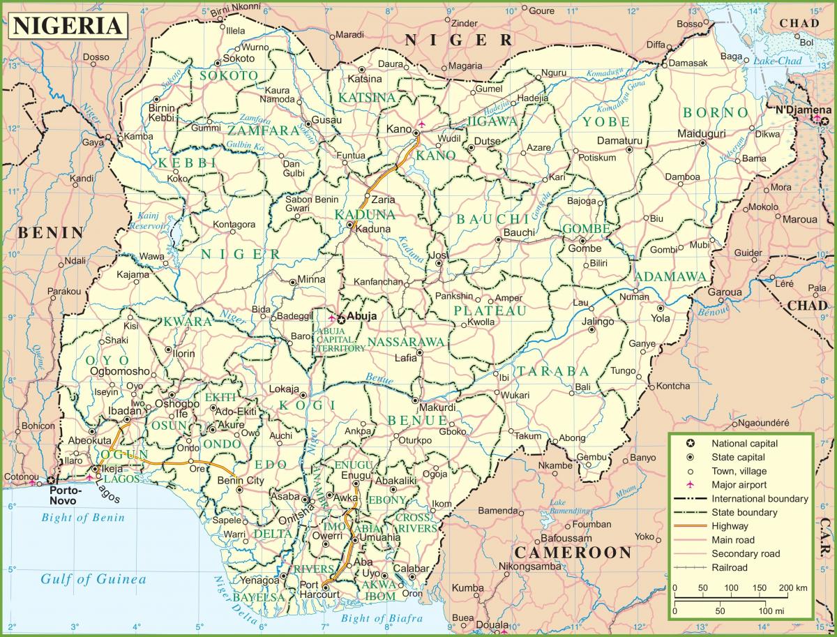 harta e nigeri treguar rrugëve kryesore