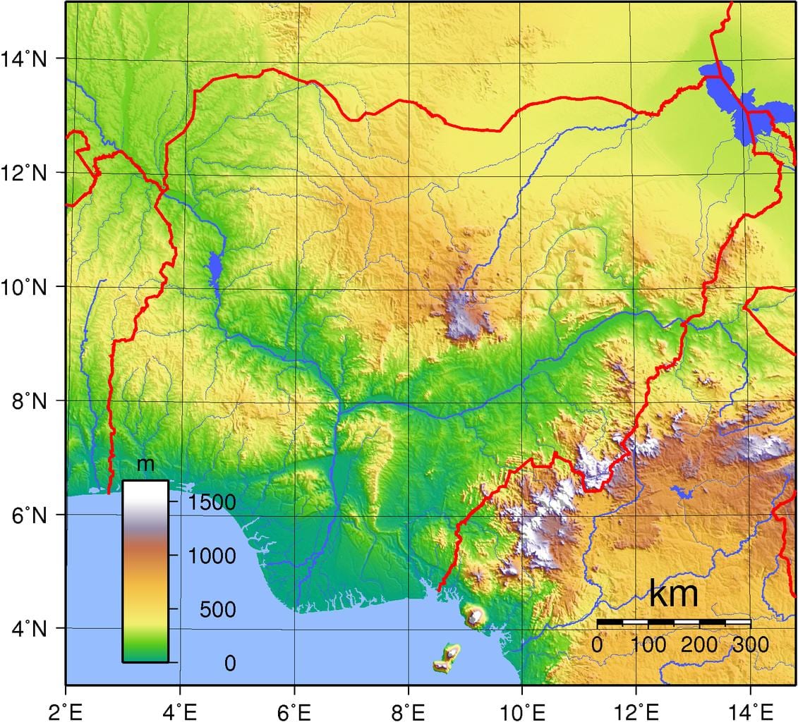 Harta e nigeri topografike