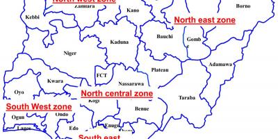 Harta e nigeri treguar gjashtë zonat gjeopolitike