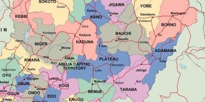 Harta e nigeria me shtetet dhe qytetet